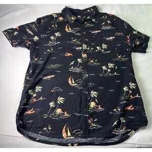 QUIKSILVER Men's Short Sleeve Button Up Shirt ISLAND BREEZE‎ Size XL Surf Sail
